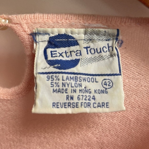 Vintage Extra Touch lambswool sweater pink With Sequined Appliqué, W Vtg Sz 42 - Picture 5 of 10